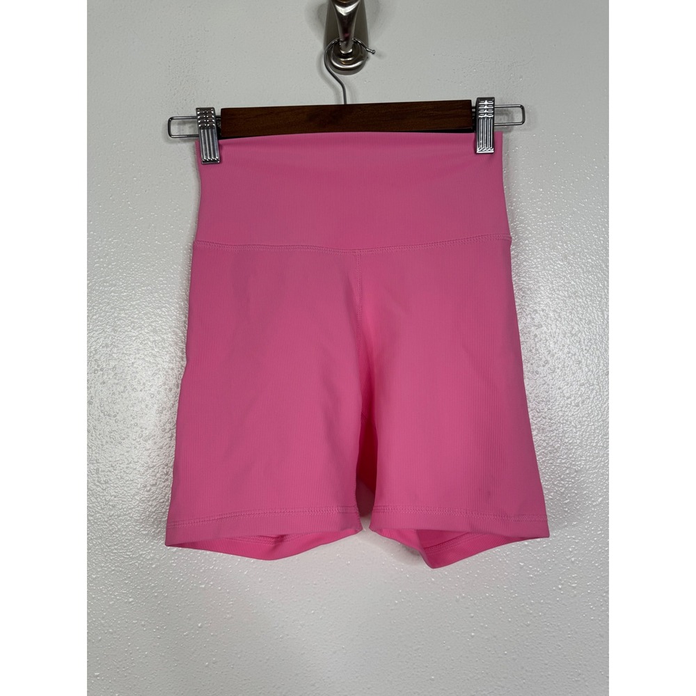 Wilo The Label Pink Ribbed High Waisted Biker Shorts XS Athletic Yoga